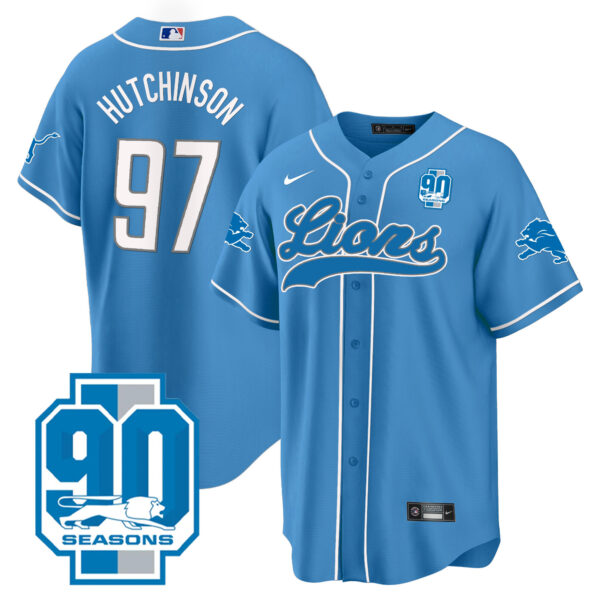 Men's Detroit Lions 90th Year Patch Baseball Jersey - All Stitched - Image 13