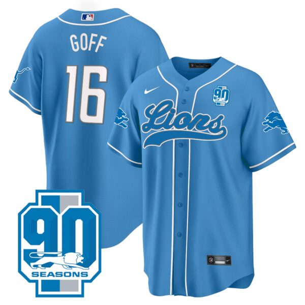 Men's Detroit Lions 90th Year Patch Baseball Jersey - All Stitched - Image 14