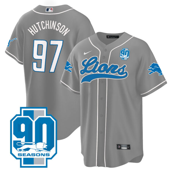 Men's Detroit Lions 90th Year Patch Baseball Jersey - All Stitched - Image 25