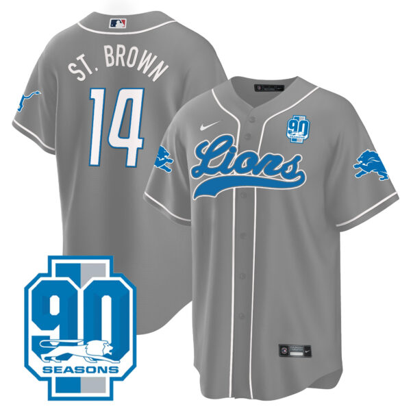 Men's Detroit Lions 90th Year Patch Baseball Jersey - All Stitched - Image 27