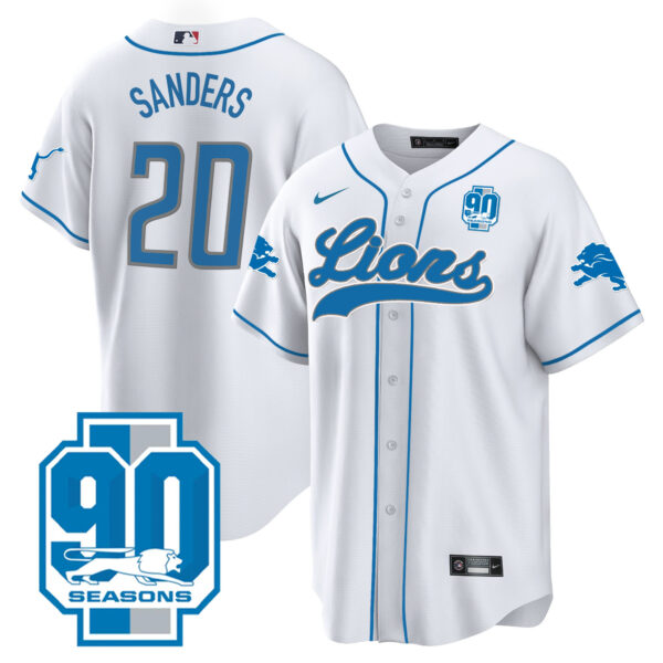 Men's Detroit Lions 90th Year Patch Baseball Jersey - All Stitched - Image 23