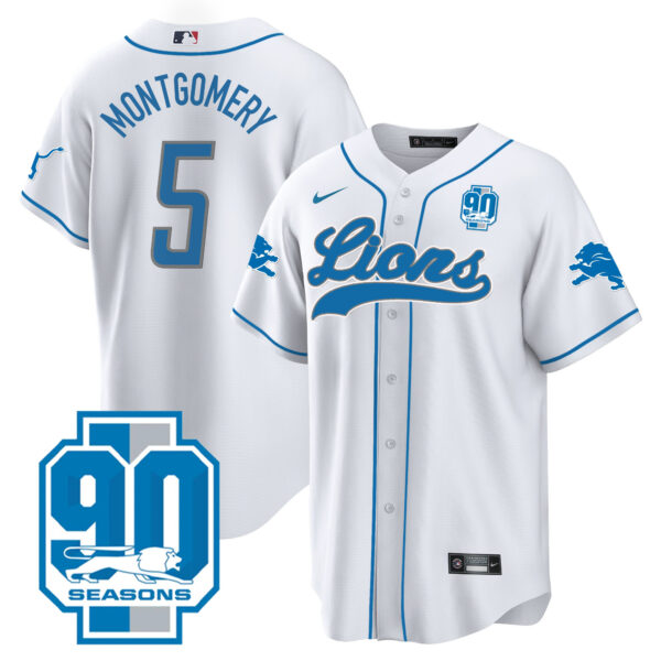 Men's Detroit Lions 90th Year Patch Baseball Jersey - All Stitched - Image 22