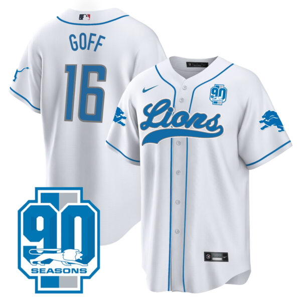 Men's Detroit Lions 90th Year Patch Baseball Jersey - All Stitched - Image 20