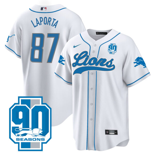 Men's Detroit Lions 90th Year Patch Baseball Jersey - All Stitched - Image 24