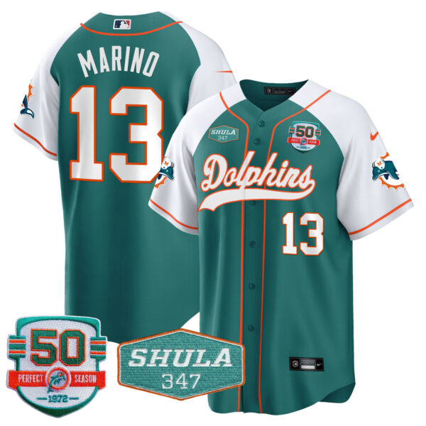 Men's Dolphins 50th & Don Shula 347 Memorial Patch Baseball Jersey - All Stitched - Image 12