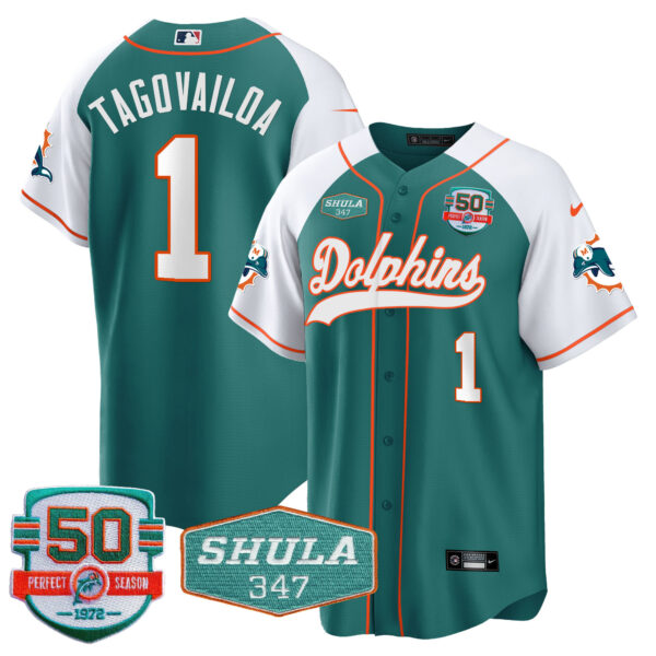 Men's Dolphins 50th & Don Shula 347 Memorial Patch Baseball Jersey - All Stitched - Image 8