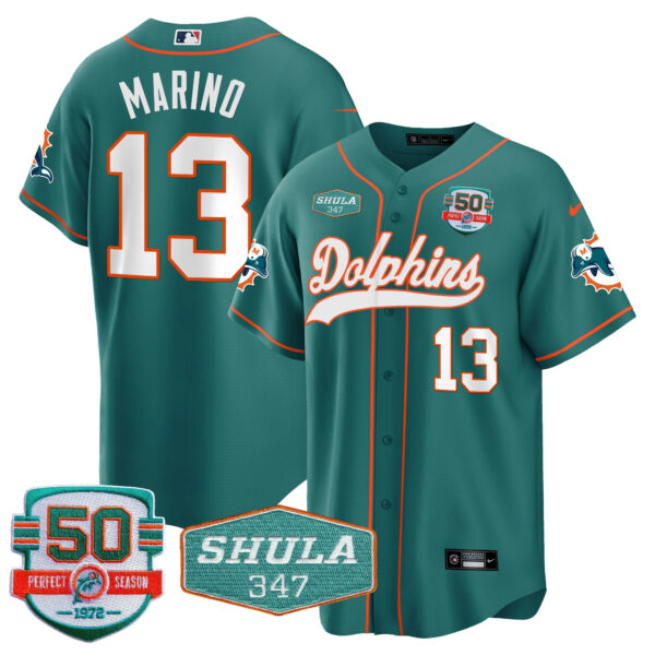 Men's Dolphins 50th & Don Shula 347 Memorial Patch Baseball Jersey - All Stitched - Image 19