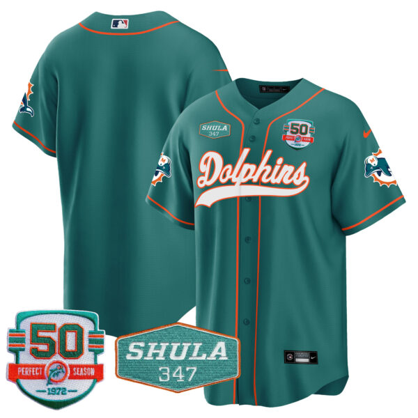 Men's Dolphins 50th & Don Shula 347 Memorial Patch Baseball Jersey - All Stitched - Image 21