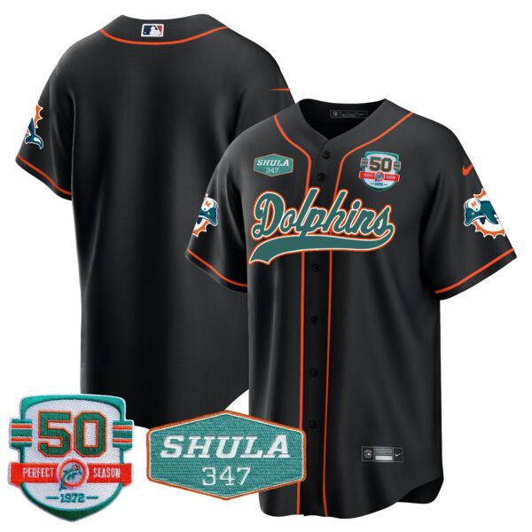 Men's Dolphins 50th & Don Shula 347 Memorial Patch Baseball Jersey - All Stitched - Image 35