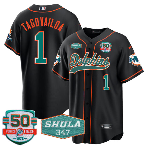 Men's Dolphins 50th & Don Shula 347 Memorial Patch Baseball Jersey - All Stitched - Image 29
