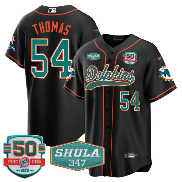 Men's Dolphins 50th & Don Shula 347 Memorial Patch Baseball Jersey - All Stitched - Image 34