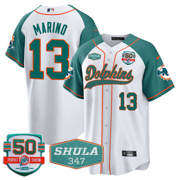 Men's Dolphins 50th & Don Shula 347 Memorial Patch Baseball Jersey - All Stitched - Image 47