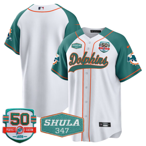 Men's Dolphins 50th & Don Shula 347 Memorial Patch Baseball Jersey - All Stitched - Image 49