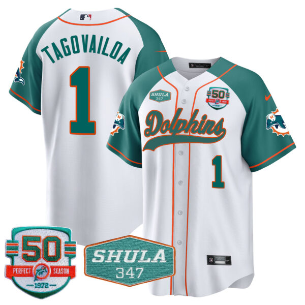 Men's Dolphins 50th & Don Shula 347 Memorial Patch Baseball Jersey - All Stitched - Image 43