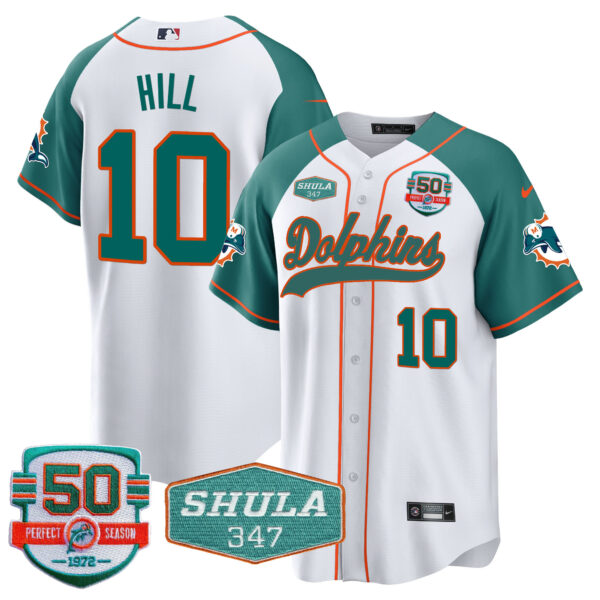 Men's Dolphins 50th & Don Shula 347 Memorial Patch Baseball Jersey - All Stitched - Image 45