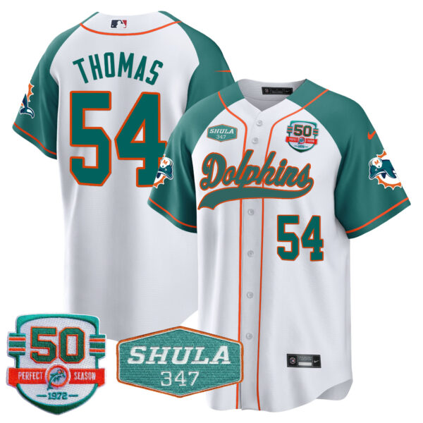 Men's Dolphins 50th & Don Shula 347 Memorial Patch Baseball Jersey - All Stitched - Image 48