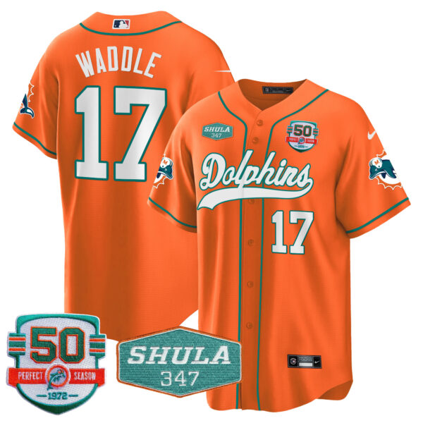 Men's Dolphins 50th & Don Shula 347 Memorial Patch Baseball Jersey - All Stitched - Image 37