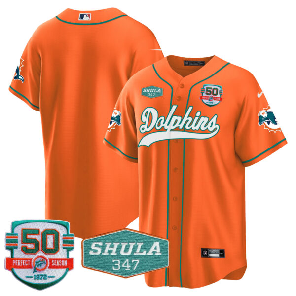 Men's Dolphins 50th & Don Shula 347 Memorial Patch Baseball Jersey - All Stitched - Image 42