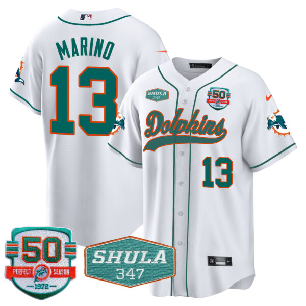Men's Dolphins 50th & Don Shula 347 Memorial Patch Baseball Jersey - All Stitched - Image 26