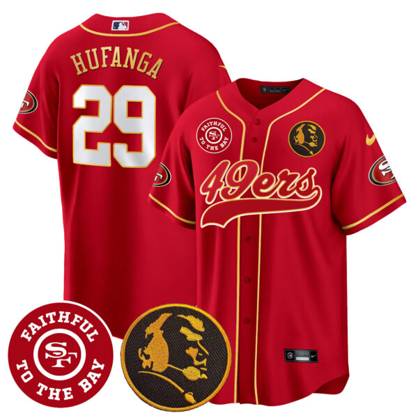 Men's 49ers Faithful & John Madden Patch Baseball Gold Trim Jersey - All Stitched - Image 19