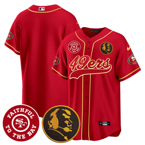 Men's 49ers Faithful & John Madden Patch Baseball Gold Trim Jersey - All Stitched - Image 20