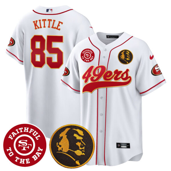 Men's 49ers Faithful & John Madden Patch Baseball Gold Trim Jersey - All Stitched - Image 24