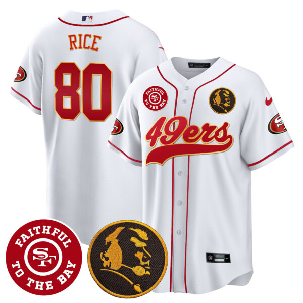Men's 49ers Faithful & John Madden Patch Baseball Gold Trim Jersey - All Stitched - Image 26