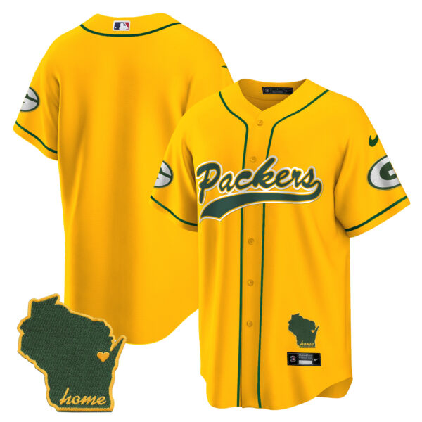 Men's Packers Home Patch Baseball Jersey - All Stitched - Image 35
