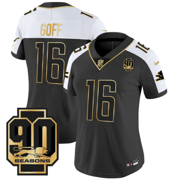 Women's Detroit Lions 90th Year Patch Gold Jersey - All Stitched - Image 2