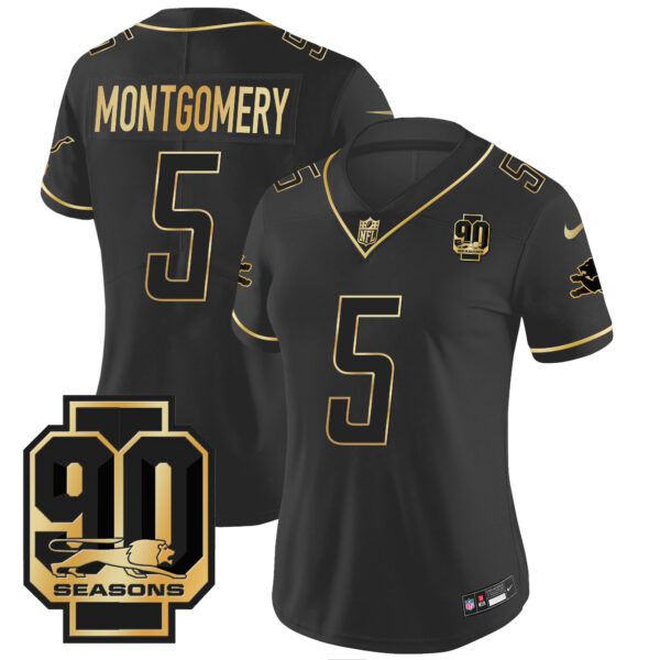 Women's Detroit Lions 90th Year Patch Gold Jersey - All Stitched - Image 16