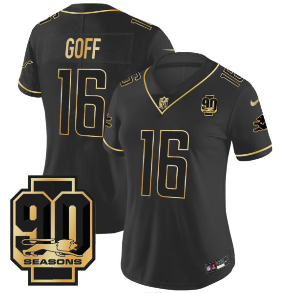 Women's Detroit Lions 90th Year Patch Gold Jersey - All Stitched - Image 14