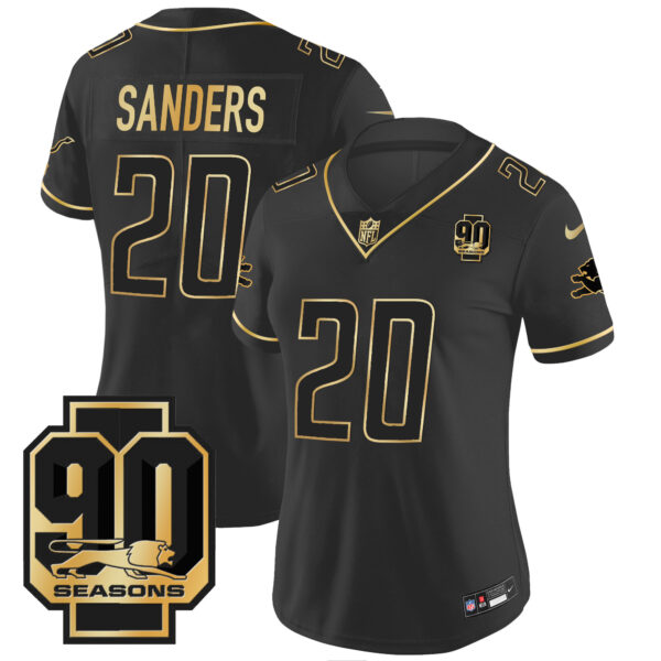 Women's Detroit Lions 90th Year Patch Gold Jersey - All Stitched - Image 17