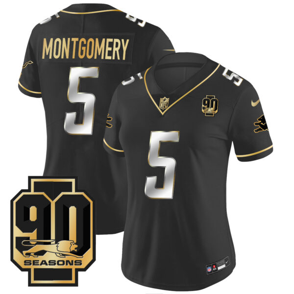 Women's Detroit Lions 90th Year Patch Gold Jersey - All Stitched - Image 10