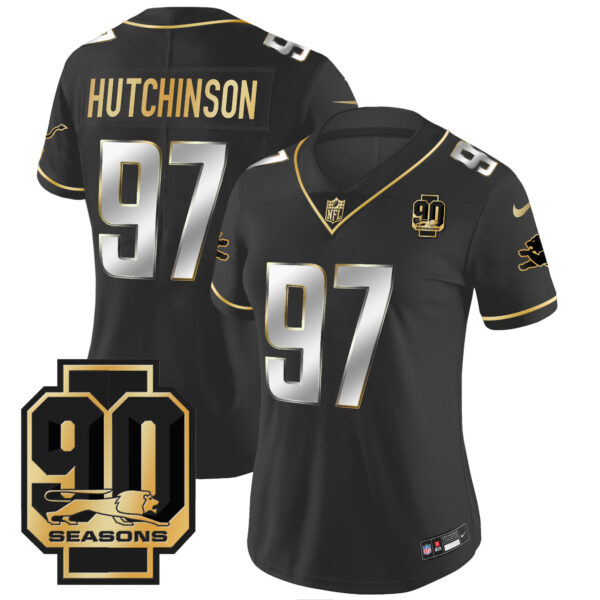 Women's Detroit Lions 90th Year Patch Gold Jersey - All Stitched - Image 7