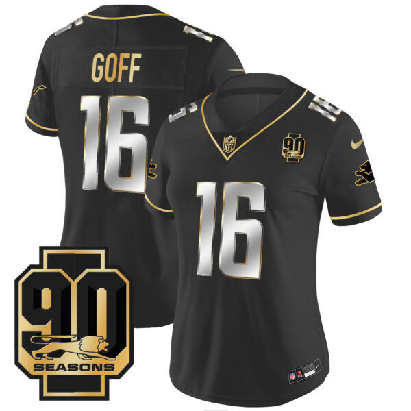 Women's Detroit Lions 90th Year Patch Gold Jersey - All Stitched - Image 8