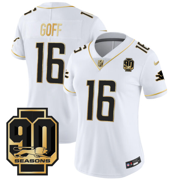 Women's Detroit Lions 90th Year Patch Gold Jersey - All Stitched - Image 20