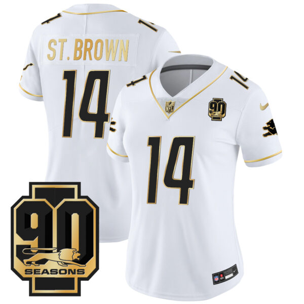 Women's Detroit Lions 90th Year Patch Gold Jersey - All Stitched - Image 21