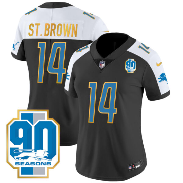 Women's Detroit Lions 90th Year Patch Gold Trim Jersey - All Stitched - Image 3