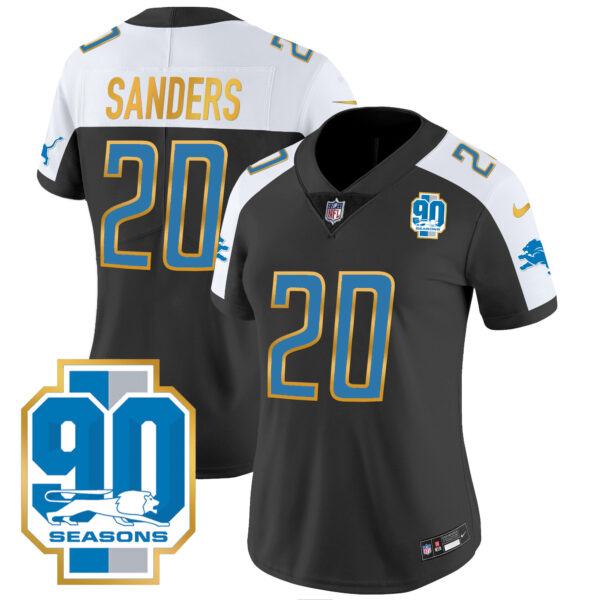 Women's Detroit Lions 90th Year Patch Gold Trim Jersey - All Stitched - Image 5