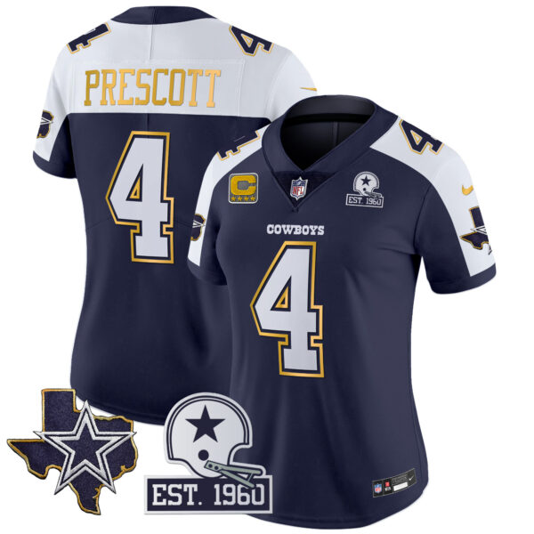 Women's Cowboys Texas Patch Gold Trim Vapor Jersey - All Stitched - Image 2