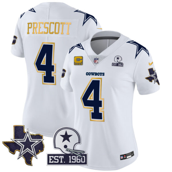 Women's Cowboys Texas Patch Gold Trim Vapor Jersey - All Stitched - Image 30