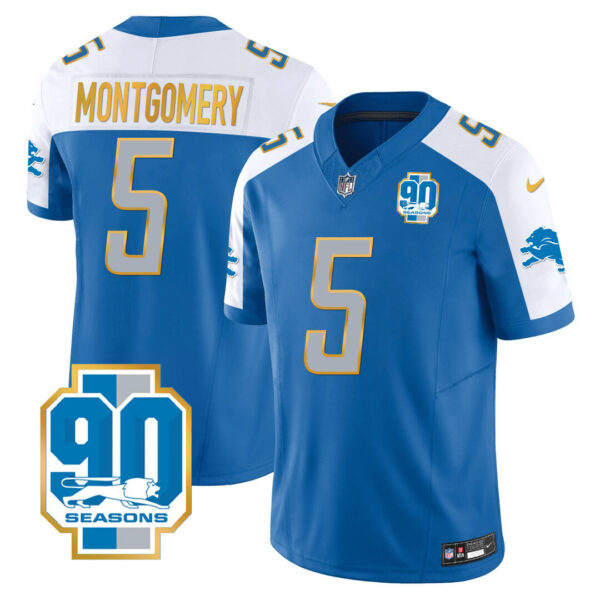 Men's Detroit Lions 90th Year Patch Gold Trim Jersey - All Stitched - Image 10