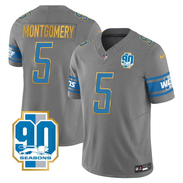 Men's Detroit Lions 90th Year Patch Gold Trim Jersey - All Stitched - Image 28