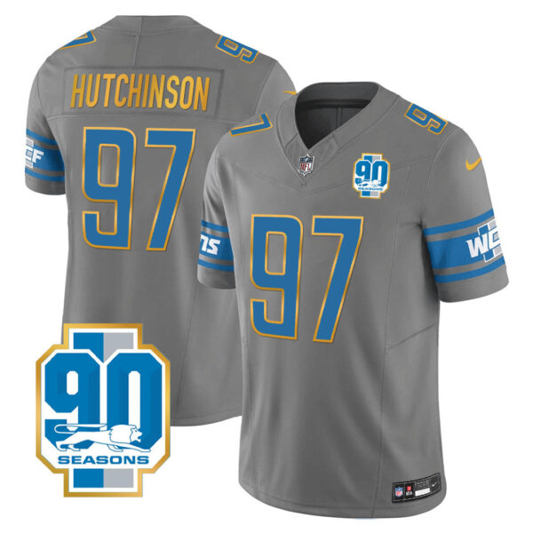 Men's Detroit Lions 90th Year Patch Gold Trim Jersey - All Stitched - Image 25