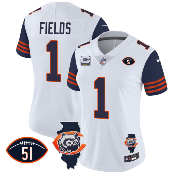 Women's Bears Throwback Illinois Patch Vapor Jersey - All Stitched - Image 25