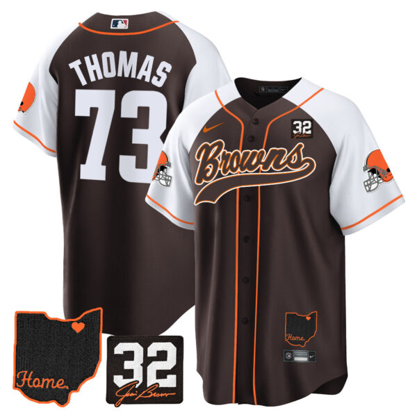Men's Browns #32 Jim Brown Memorial & Home Patch Baseball Jersey V2 - All Stitched - Image 4