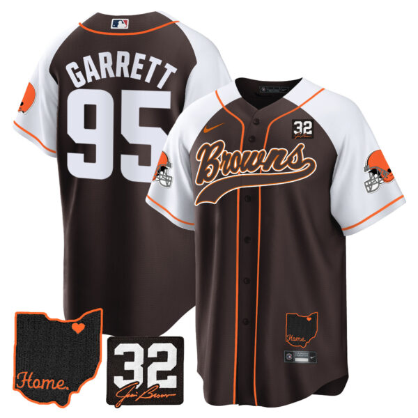 Men's Browns #32 Jim Brown Memorial & Home Patch Baseball Jersey V2 - All Stitched - Image 2