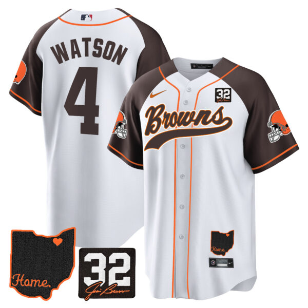 Men's Browns #32 Jim Brown Memorial & Home Patch Baseball Jersey V2 - All Stitched - Image 38