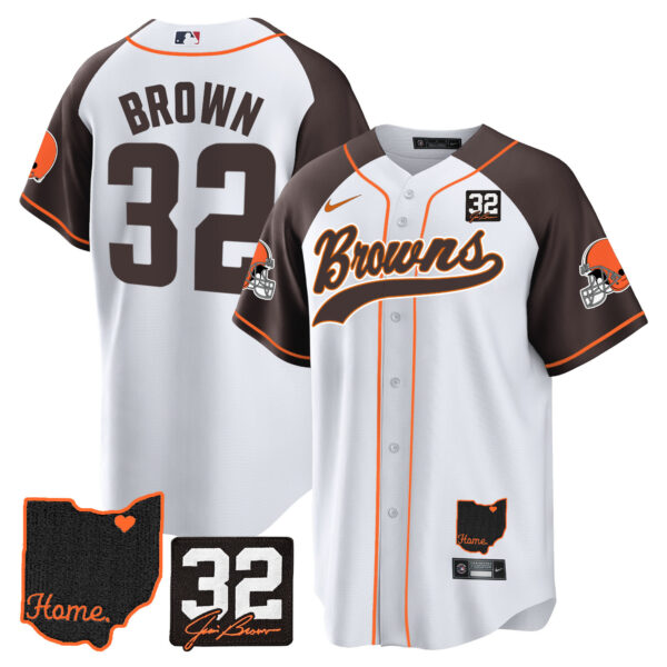 Men's Browns #32 Jim Brown Memorial & Home Patch Baseball Jersey V2 - All Stitched - Image 40