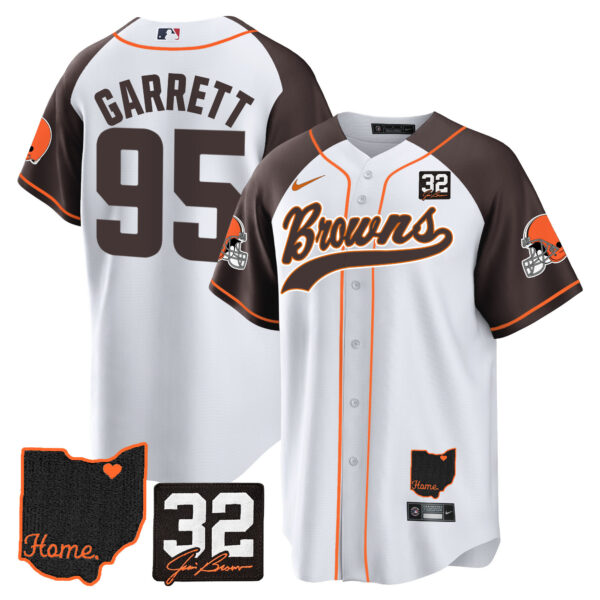Men's Browns #32 Jim Brown Memorial & Home Patch Baseball Jersey V2 - All Stitched - Image 37